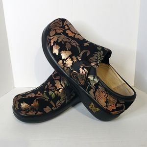 Alegria by PG Lite Black Leather Floral Women's Shoes Size 37 (US 6.5)